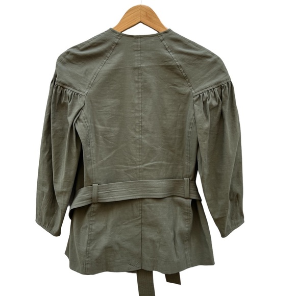 A.L.C. Kendrick Linen Blend Belted Kimono Puff Jacket Olive Green Sz O - Picture 11 of 14